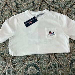 Vineyard Vines White Pocket Tee with Multicolor Whale Patch